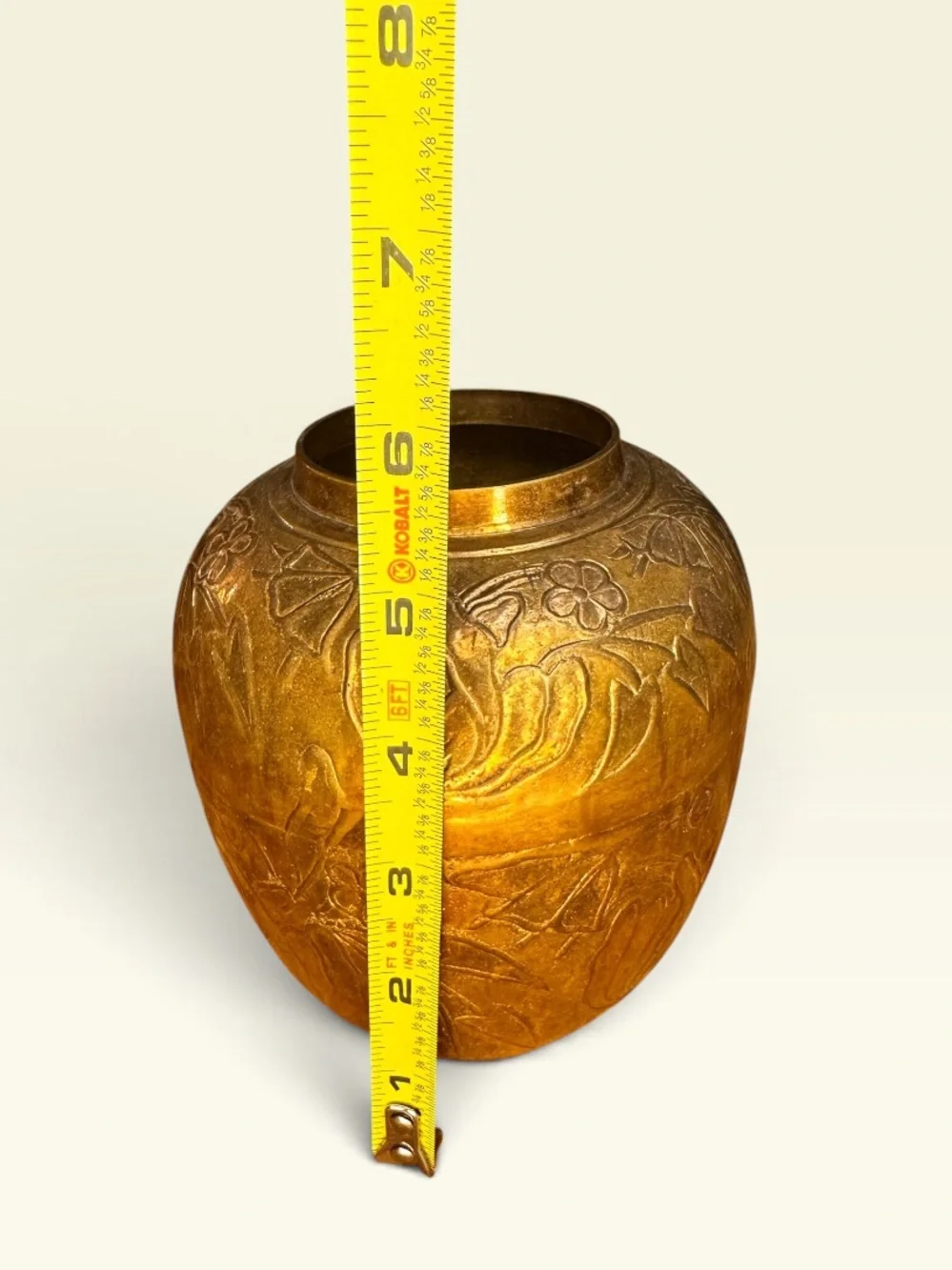 Vintage Art Nouveau Brass Floral Vase – Raised Relief Floral Made in India